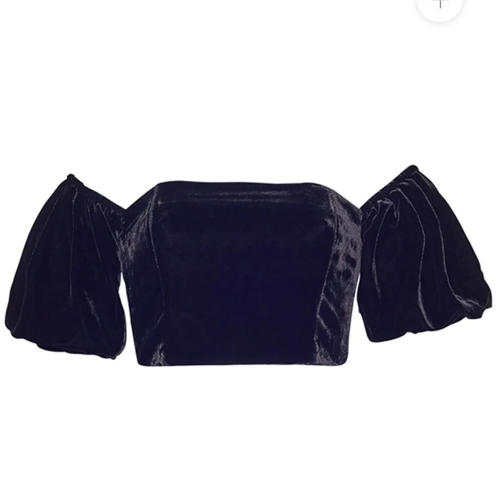 Cara Cara Black Velvet Off‑Shoulder Puff Sleeve Crop Top